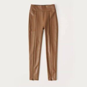 Abercrombie Faux Leather Leggings Ankle Zip Small Camel